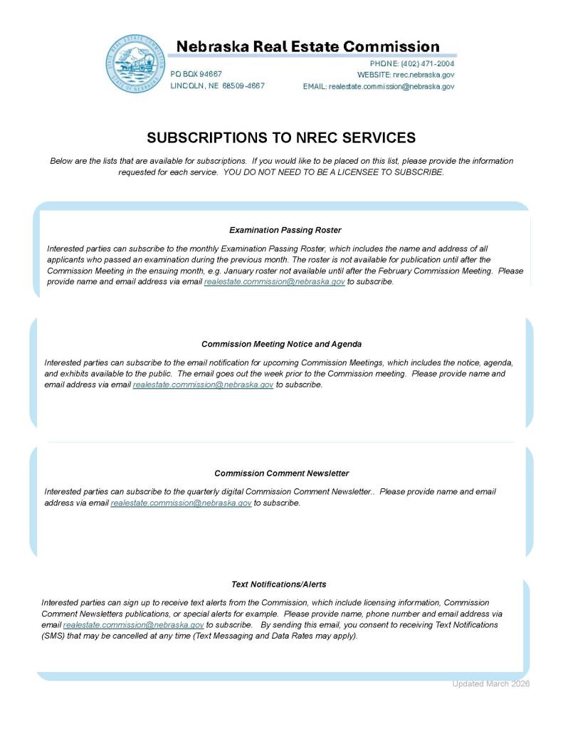 Descriptions for NREC Subscriptions