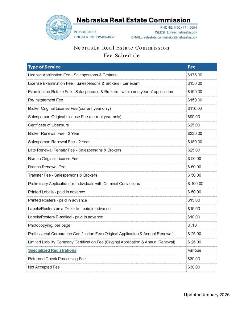 NREC Fee Schedule